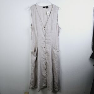 Tahari Tan Linen Button Front Sleeveless Jumper Dress NWT, size 10